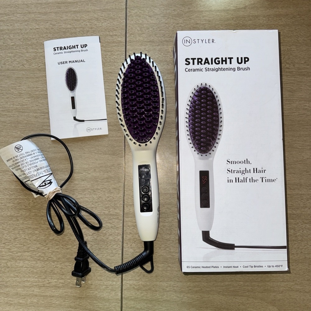 InStyler Straight UP Ceramic Straightening Brush Model 00484 White DK818 Tested